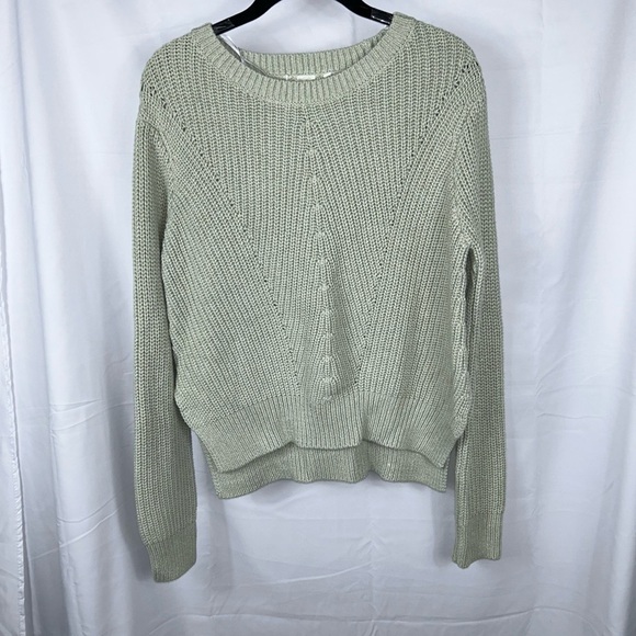 H&M Sweater Cropped Knit Pullover Crewneck Long Sleeve Ribbed Woven Knit Top - Picture 2 of 8